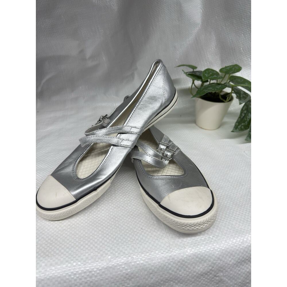 Converse Chuck Taylor Mary Jane Strap Leather Silver Womens Shoes Size 10 Us